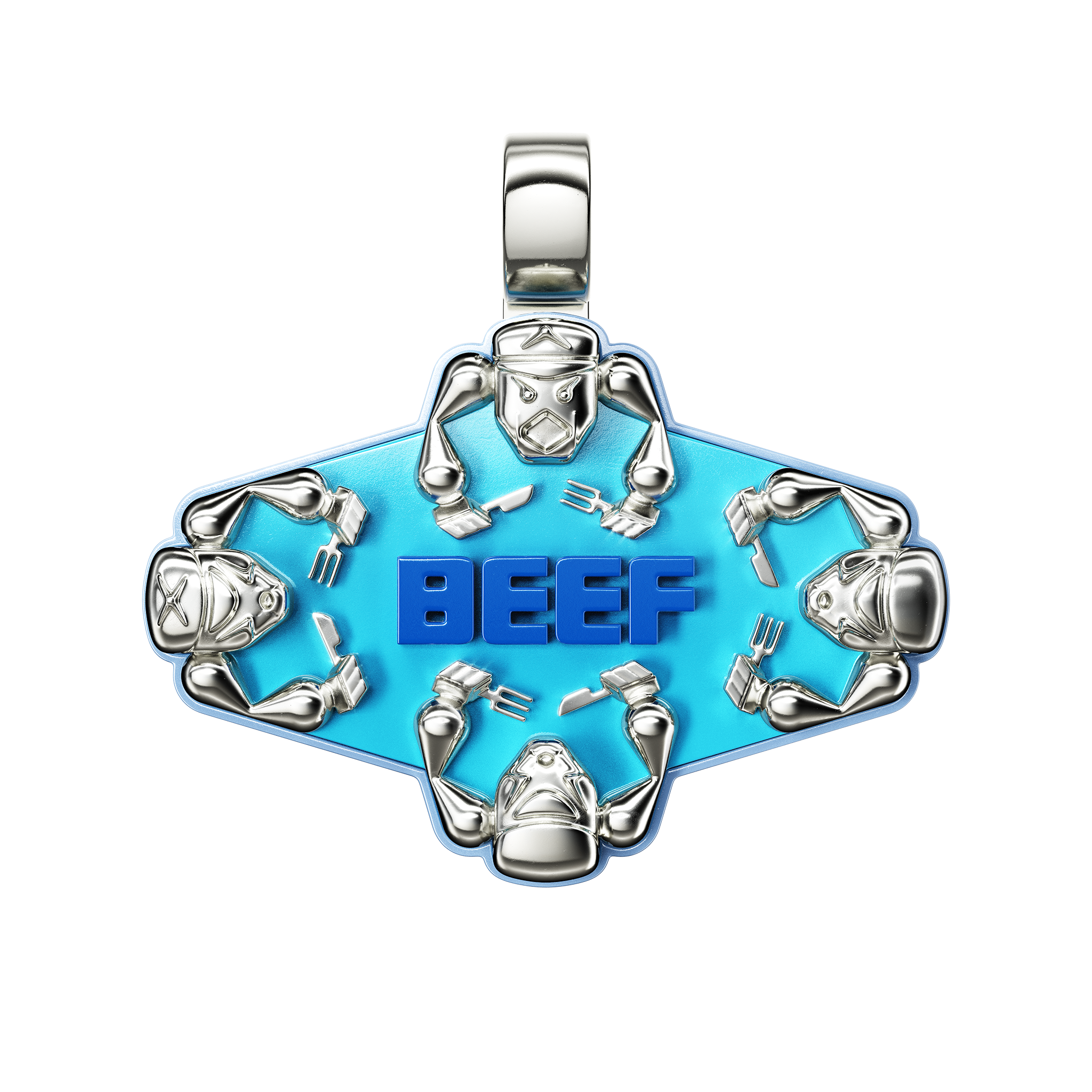 A detail of Beef Pendant XL in Bubble Blue